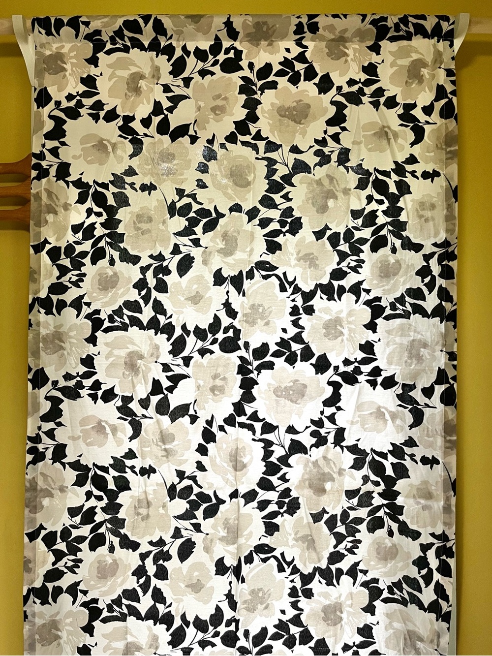Mainstays Black White and Beige Floral Curtain Two Panels